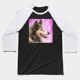 Painting of a Brown and White Furry Collie Dog Smiling Baseball T-Shirt